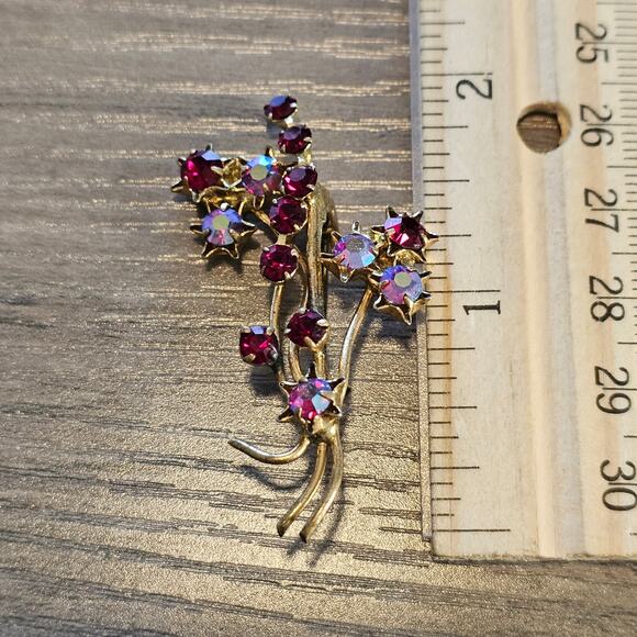 Vintage Made in Austria Gold & Rhinestone Star Flower Brooch - Picture 2 of 5